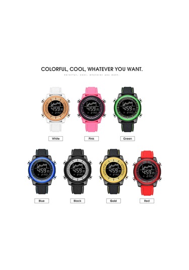 Skycity Smael Sl-1556 Dijital Spor Saati 50m Su Geçirmez Erkek Kadın Kol Saati Alarm Zamanlayıcı Hafta/tarih Gösterici Led Işık Beyaz Altın