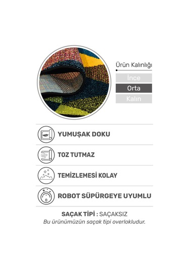 Colora Halı Koleksiyonu Yumuşak Renkli Kare Halı, Tozumaz, Modern Tasarım Ve Kolay Temizlik Multi 3