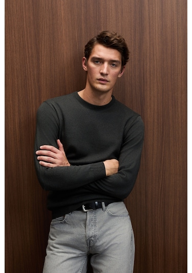 VAREX Erkek Yuvarlak Yaka Basic Slim Fit Triko Antrasit Kazak