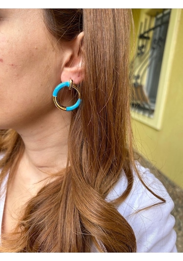 Bymerve Yuvarlak Ozel Serı Küpe Mavi