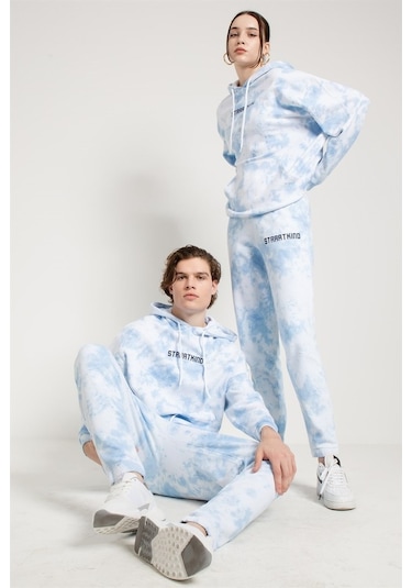 Jahr Marc Batik Yıkamalı Mavi Oversize Erkek Sweatshirt Mavi