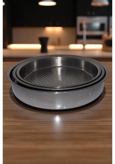 3'lü Çiğköfte Tepsisi Çiğköfte Leğeni Paslanmaz Çelik 36-39-43 Cm Gümüş