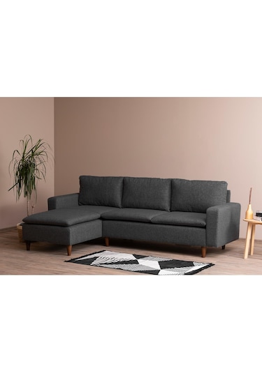 Lungo Modüler Köşe Koltuk Takımı L Koltuk - Koyu Gri Keten Koyu Gri