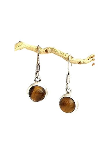 Kaplan Gözü Taşlı 925 Ayar Gümüş Küpe