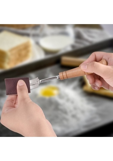 Ekmek Kesme Fransız Çubuk Bıçağı, Hamur Açı Ölçer, Kavisli Paslanmaz Çelik Ahşap Saplı Kesici Diğer