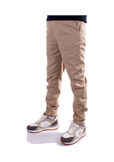 Twister Slim Jogger-011 Bej Yüksek Bel Dar Paça Erkek Keten Pantolon 001
