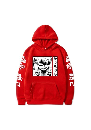 Gri Anime Figürü My Hero Academia Katsuki Bakugo Kapüşonlular Erkek Kadın Japon Tarzı Anime Kazak Unisex Komik Harajuku Rahat Kazak Üst Gri