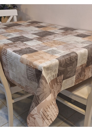 Elyaflı Pvc Muşamba - Desenli Silinebilir Masa Örtüsü Yeşil Fnt1246 Kahverengi