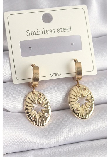 316l Çelik Gold Renk Kutup Yıldız İşleme Kadın Küpe Çok Renkli