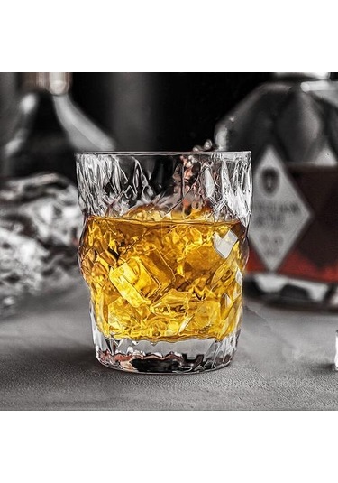 2 Adet Viski Cam Kristal Düzensiz Çek Ağır Viski Tumbler Likör Şarap Kupası Yaratıcı Kaya Gözlük Gravür Açık Gri