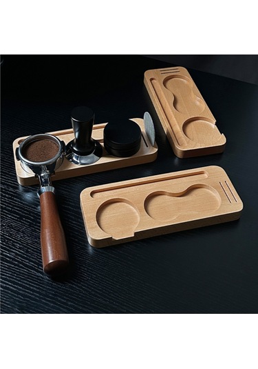 Geeroyoo 51mm Kahve Tamper Tutucu - Ahşap Sabit Platform, Toz Temizleme Kanalı Ve Metal Vuruş Kolu İle Entegre Depolama Fonksiyonu Ahşap