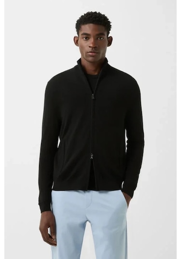 Bogner Oscar Lüks Klasik Stil, Erkek Yün Triko Ceket Siyah