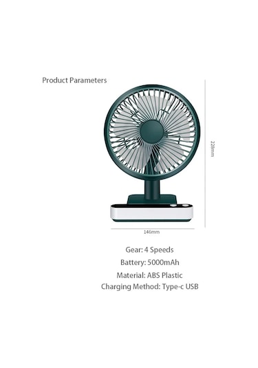 Jialan Usb Şarj Edilebilir Salınan Masa Fanı 4 Hız Ayarı 5000mah