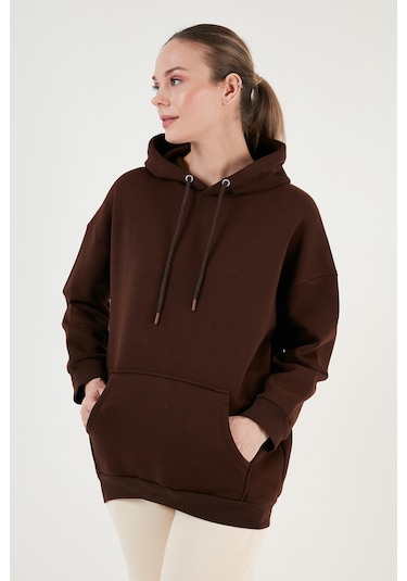 Lela Regular Fit Pamuklu Kapüşonlu Yaka Şardonlu Kışlık 2'Li Paket Bayan Sweat 5863854S2 Ekru-Kahve
