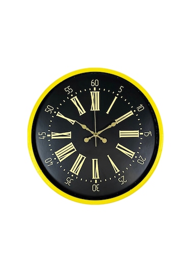 36 Cm Sarı Modern Duvar Saati Renkli