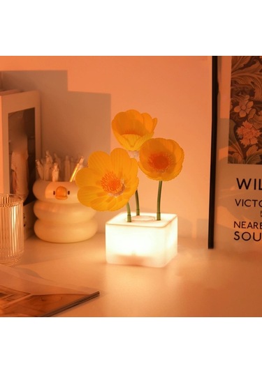 Homyl Otomatik Blooming Çiçek Gece Işık Yatak Odası Ekran Sari Çok Renkli