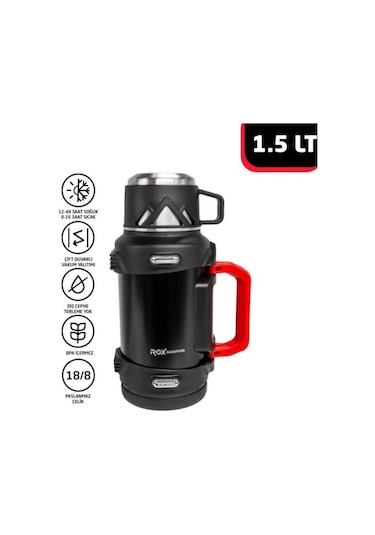 Rox Campıng 1.5 Lt Kamp Termos Siyah