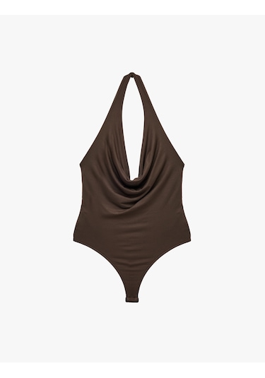 Koton Sırt Dekolteli Degaje Yaka Bodysuit Kahverengi 6sak10003ek Kahve