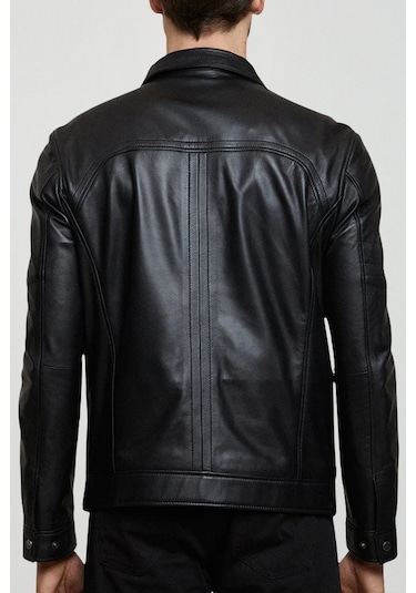 Derije Mateo Hakiki Deri Erkek Siyah Mont