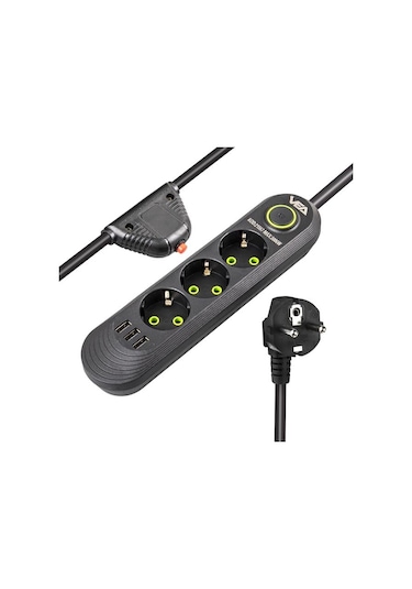 Vea Va-21557 3'lü 3 Usb'li 1.5 Metre Akım Korumalı Priz Siyah