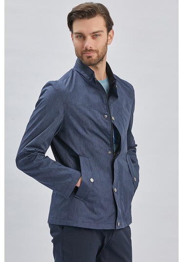 Koyu Lacivert Dik Yaka Yarım Astar Comfort Fit Rahat Kesim Casual Mont 1007240150-Koyu Lacivert