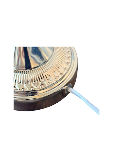 Royal Gold Metal Ayaklı Abajur Krem Altın Şeritli Kumaş Başlık Yatak Odası Abajur Salon Masa Lambası Krem - Gold