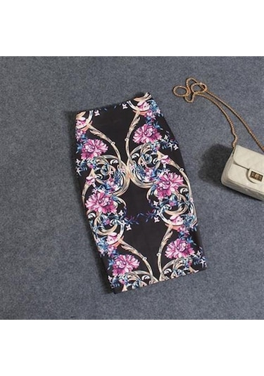 Kırmızı Yaz Karikatür Baskı Zarif Kalem Etek Kadın Bodycon Yüksek Bel Diz Boyu Etek Kadın M Kırmızı