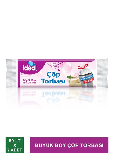 İdeal Büyük Boy Çöp Torbası / Büzgülü Ve Beyaz Sabun Kokulu 7 Adet - 65x70 Cm-