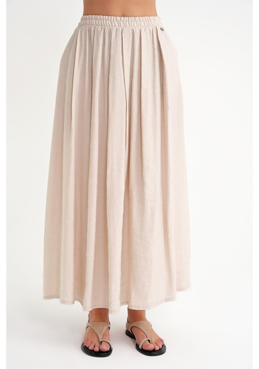 4612 Kadın Yandan Cepli Pileli Bol Etek Bej Bej