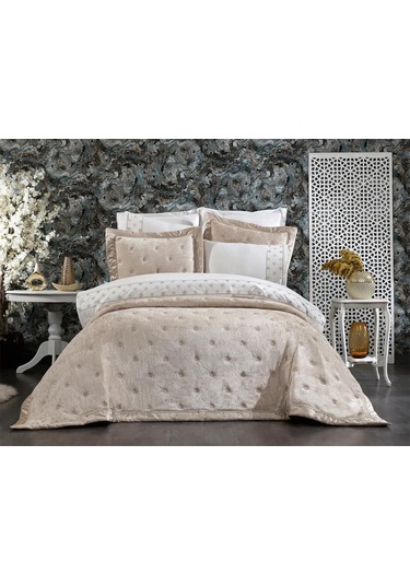 Valeria Lüx Nakışlı Çeyiz Paketi 9 Parça Cappucino Cappucino