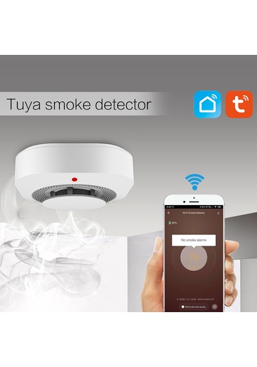 Monyee Tuya Wifi İçin Akıllı Duman Algılayıcı - 90db Sesli Alarm, App Bildirimi, 360 Tespit, 9v Pil Dahil