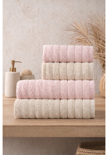 Violeta Model 4'lü Banyo Havlu Seti Pudra-bej
