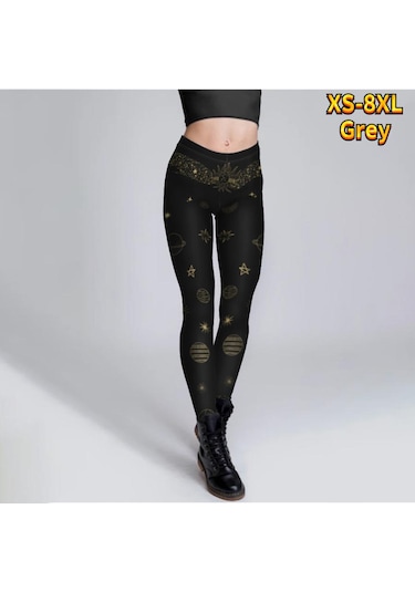 Gri Bayan Siyah Eğri Baskılar Streç Yoga Tayt Spor Koşu Spor Salonu Spor Aktif Pantolon Gri