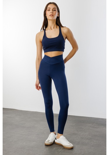 Çapraz Bel Detaylı Cross Waist Kadıntayt Çapraz-tayt Lacivert