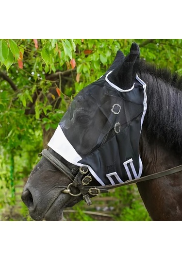 Elmpaly Mavi, Büyük Boy Rahat Fileli Sinek Maskesi, Kulaklıklı Ve Çıkarılabilir At Maskesi