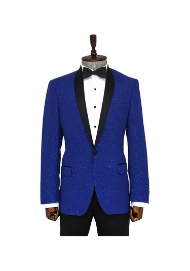 Wessi Şal Yaka Simli Lacivert Erkek Smokin Ceket Lacivert