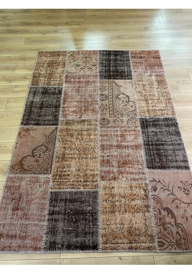 Çam Halı Pw928 Kahve El Dokuma Patchwork Yün Halı - 160x230