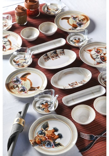 Kitchen Life 32 Parça 6 Kişilik Sweet Animals Porselen Kahvaltı Takımı Bone China