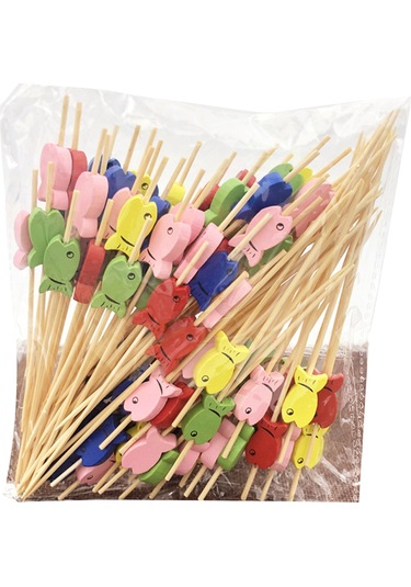 Konesam 100 Adet Bambu Meyve Çubuğu - Renkli Balık Desenli Cocktail, Sandviç Ve Tatlı İçin Güvenli Ve Şık Kullanim Diğer
