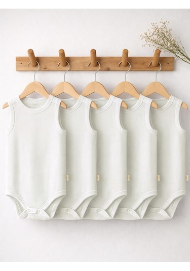 Civil Baby Organik 5 Li Sıfır Kol 1-3 Yaş Çıtçıtlı Badi - Ekru