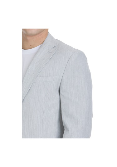 Gri Slim Fit Çizgili Mono Yaka Takım Elbise 36322 Gri