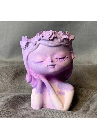 Uretti - Ayşe 7362 - El Yapımı Uyuyan Kız Figürü Lila Dekoratif Biblo / Mumluk
