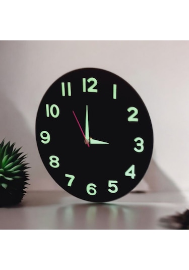 Çocuk Odası Fosforlu 3d Kabartma Rakam Ahşap Mini Duvar Saati Siyah