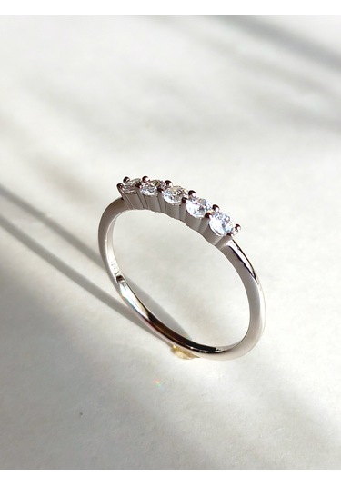 Gümüş Özel Pembe Beş Taş Yarım Turlu Tasarım Kadın Yüzük