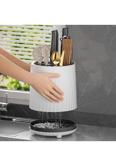 Pazly Yeşil Döner Bıçak Tutucu, Kaşık, Yemek Çubukları, Çatal, Drenaj Rafı, Sepet, Çok Fonksiyonlu Masaüstü Depolama, Mutfak Malzemeleri Yeşil