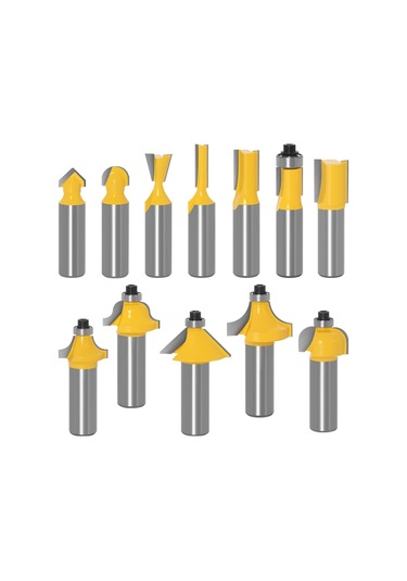 Metal 12pcs 1/2 İnç Yönlendirici Bit Seti Kesme Freze Kesici Ağaç İşleme Karbür Bit Kesme Ahşap Kısır Uzunluk: 12 Pcs 12.7 Shank