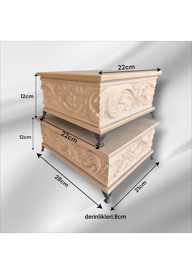 Ahşap- Ham Mdf-takı-aksesuar-çok Amaçlı-ayaklı-2li Dekoratif Kutu