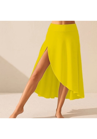 Defymoda Kadın Cep Detay Taytlı Sandy Etek Sarı