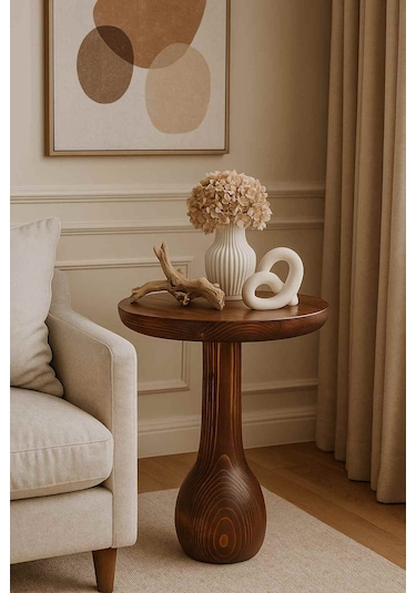 Meşe Renk Masif Ahşap Tekli Yan Sehpa Doğal Mantar Sehpa Modeli Meşe