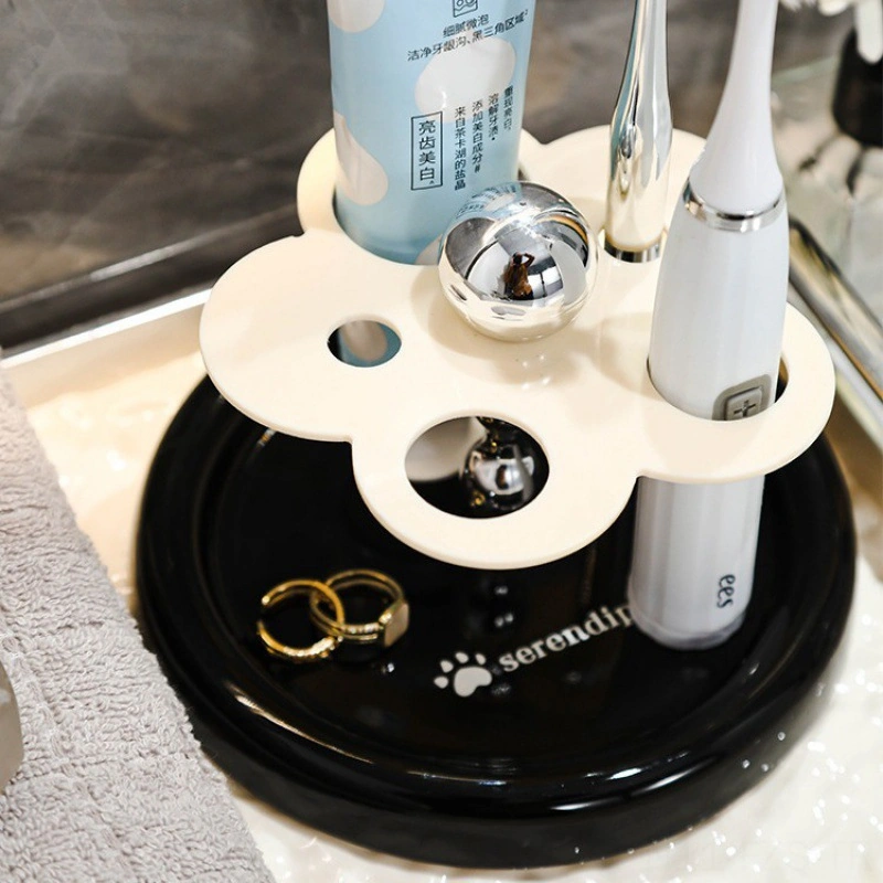 Fosenze Seramik Diş Fırçası Tutucu, Elektrikli Diş Fırçası Ve Parfüm Aletleri İçin Mükemmel Depolama, Hafif Ve Dayanıklı, Banyo Dekoru İçin Zengin Tasarım Süt Beyaz Tabanlı Çiçek Desenli Diğer